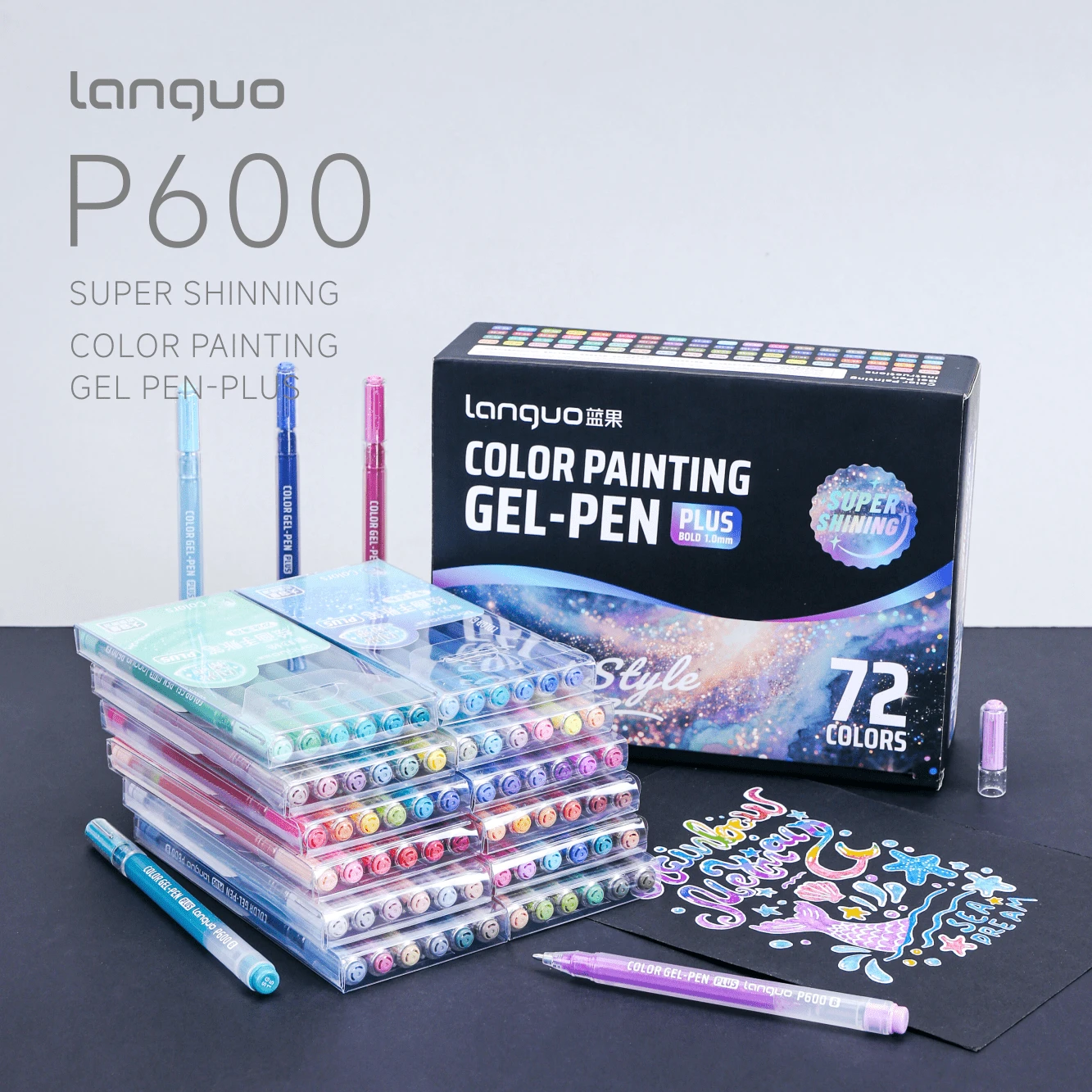languo 72 Colours 1 Set Neutral Pen Gift Set, 1.0mm Push Nib, Stackable Colours, High Capacity Ink, Professional Painting Supplies Suitable For Wood, Stone, Glass, Metal, Plastic, School Supplies - Multicolor - View 1