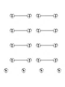 12件套极简主义杠铃舌环替换球套装，长度分别为12毫米、14毫米、16毫米和18毫米，14G舌环，软骨耳环，适合女性日常佩戴 - 12件組合 - 查看 8