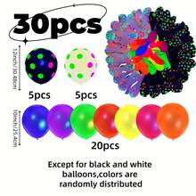 30pcs Fluorescent Neon Balloons, Black And White Polka Dot Glowing Balloons And Neon Balloons, Suitable For Turning Off Lights For Birthday Decoration, Wedding Supplies, Carnivals, Fluorescent Parties, Birthday Parties, Holiday Carnivals, Graduation Ceremonies, Anniversaries, Retirements, Weddings, Banquets - Multicolor - View 2