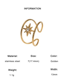 3pcs/Set Minimalist High-End Chic Geometric Star Shaped Adjustable Open Ring, Stainless Steel Gold Plated, Suitable For Women Daily, Party, Date Wear