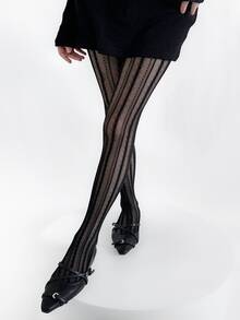 Hollow Out Jacquard Fishnet Stockings, Vertical Stripe Openwork Tights, Sexy Leg Fishnet Pantyhose, Wholesale