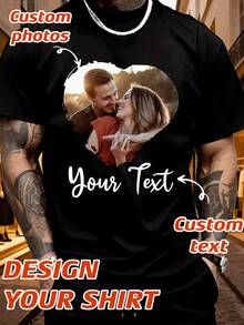 Custom Couple Photo & Text Heart Design Black T-Shirt Personalized Romantic Shirt For Daily Wear & Gifting - Multicolor - View 1