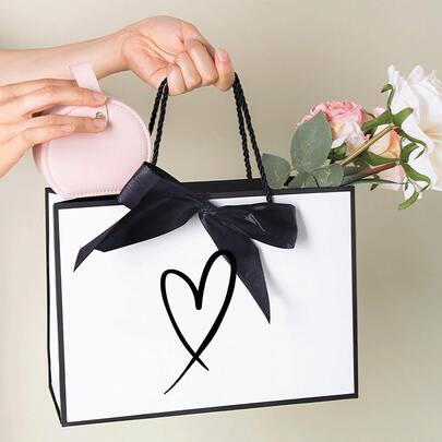 1 Pc Fashion Heart Printing Gift Bag, Unique Gift Shopping Handbag, Lightweight & Foldable Gift Wrap Bag, Perfect Ideal Gift For Birthday, Anniversary, Wedding, Mothers Day, Father's Day, Valentine's Day