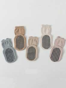 5 Pairs Random Mixed Color Kids Floor Socks Cartoon Cute Expression Pattern Baby Boy Girl Soft Sole Indoor Non-Slip Socks, Suitable For Daily Life - Multicolor - View 5
