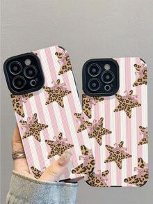 1 件装时尚优雅条纹蝴蝶结、豹纹、星形图案防震真皮手机壳，兼容 17/17 Air/17 Pro/17 Pro Max、16/16 Plus/16 Pro/16 Pro Max、15/15 Plus/15 Pro/15 Pro Max、14/14 Plus/14 Pro/14 Pro Max、13/13 Pro/13 Pro Max、12/12 Pro/12 Pro Max、11/11 Pro/11 Pro Max - 彩色 - 查看 3