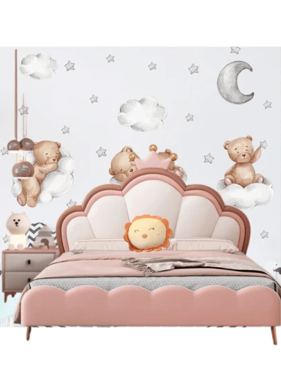 1 片自粘 PVC 卧室墙贴，可爱卡通熊和星星图案，家居装饰贴纸，墙贴，乙烯基贴纸，春季装饰，让您的家焕然一新，派对装饰贴纸，生日毕业礼物