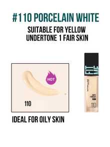Maybelline Kem nền Fit Me Matte Perfect Foundation SPF 17 #110, tông hồng trắng, 5/30ml. Cung cấp độ ẩm lâu dài 24 giờ, công thức 3 trong 1 (cố định lớp trang điểm/dặm lại/làm sáng da), lớp nền lì tự nhiên và dưỡng chất lâu trôi. Quy trình trang điểm 3 bước dễ dàng, phù hợp với tông da hồng trắng và da dầu, tạo lớp nền hoàn hảo, lâu trôi cho sử dụng hàng ngày. - Phiên bản sương mù nhẹ 110 - Xem 6