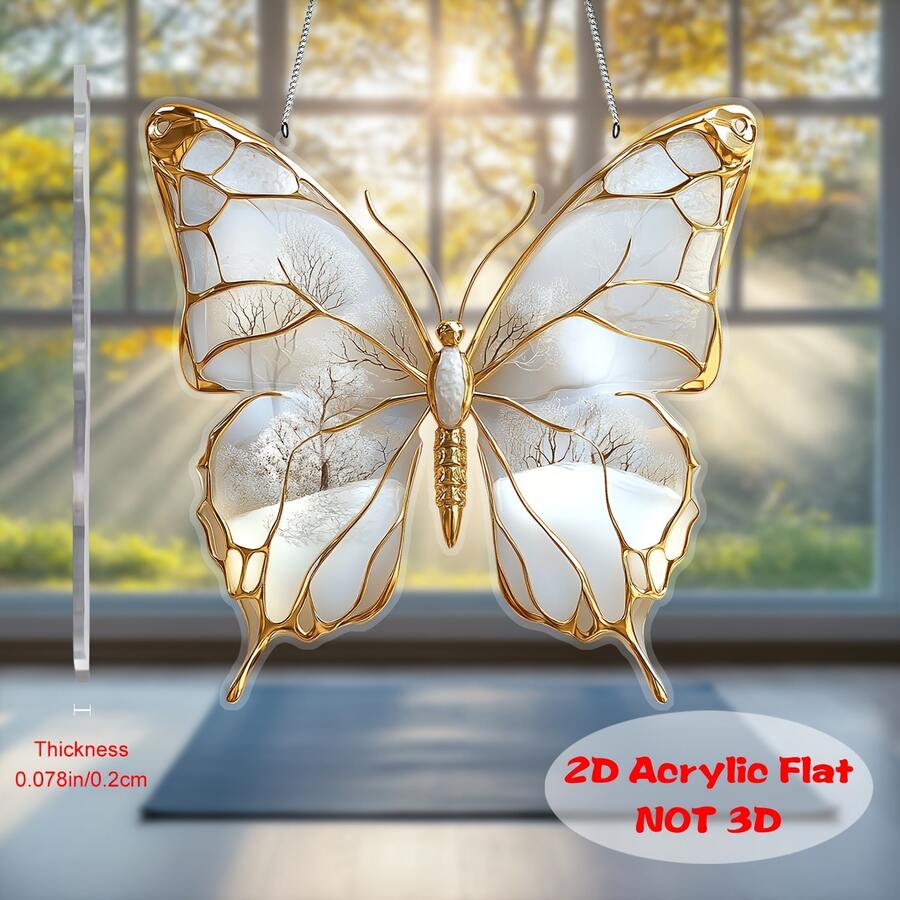 2D Flat White And Gold Butterfly Acrylic Sunshine Catcher, Hanging Decor, Perfect For Home Wall Decoration, Living Room, Bedroom, Ideal Valentine's Day Gift, Butterfly Decor - Multicolor - View 1