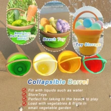 1pc Foldable Beach Bucket, Vibrant Fruit & Vegetable Shaped, Colorful Collapsible Beach Bucket, Suitable For Beach Fun, Outdoor Camping, Hiking, Fishing, Interesting Outdoor Toy, Children Beach Toy - Multicolor - View 6