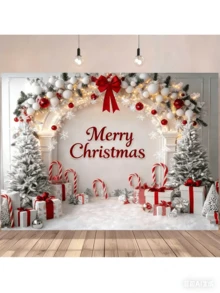 This Christmas-Themed Backdrop Features A Tree-Shaped Pattern, Decorated With Trees And Gifts, Making It The Perfect Choice For Holiday Wall Decor. Suitable For Christmas, Birthdays, And Wedding Celebrations. Can Be Used Indoors And Outdoors, Such As In Living Rooms And Gardens. - Multicolor - View 3