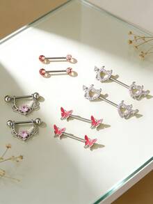 8pcs Sexy Luxury Zirconia Butterfly Devil Nipple Rings, Women's Body Piercing Jewelry, Suitable For Daily Wear, Party, Beach Holiday Outfits - 8 Items - View 6