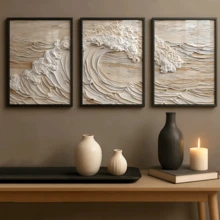 3pcs Modern Wall Art Posters, White And Beige Wave Canvas Paintings, Oil Painting Texture Style, Minimalist Abstract Wall Art Decor, Landscape Print Posters, With Or Without Frames, Room Decor, Housewarming Gift, Dorm, Apartment, Hotel, Home, Living Room, Bedroom, Bathroom, Office Wall Decor - A - View 5