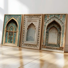 3张/套复古墙贴海报，伊斯兰风格墙贴，每套3张 | 清真寺拱门 | 伊斯兰建筑 | 伊斯兰礼品 | 中东/摩洛哥/安达卢西亚风格装饰，节日装饰 | 精致节日海报，带框或不带框，房间装饰，家居装饰，大学宿舍公寓装饰，酒店，家庭，客厅，卧室和办公室墙面装饰礼品 - 彩色 - 查看 2