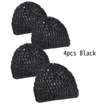 4pcs/Set Mesh Crochet Hair Net Set, Knitted Scarf Hat, Thick Short Women Hair Net, Sleep Scarf Cover, Black Hair Net, Long Straight/Curly Hair Protective Cap, Ballet Cap - Nhiều màu - Xem 4