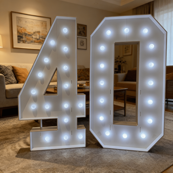 4FT/120CM Marquee Numbers, Cool White Light Up Numbers 0-9, 4 Feet Tall LED Mosaic Number For 1st 16th 21st 30th 60th Birthday Party, Pre-Cut Foam Board For Balloons Baby Anniversary Wedding Decor