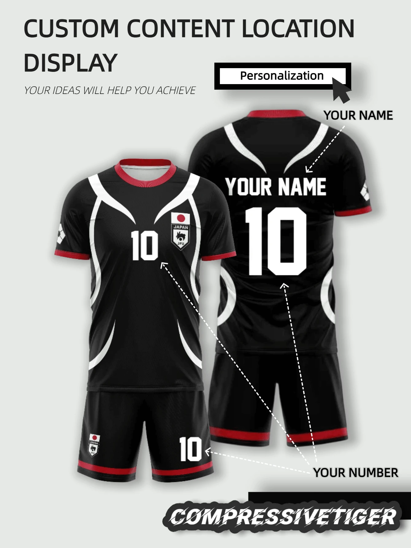 2pcs Blue Lock Japan U20 Black Cartoon Anime Character Cosplay Men's Set, Summer Short Sleeve Children's T-Shirt Top; 2024 Fashionable Women's T-Shirt, Valentine's Day Gift - Black - View 1