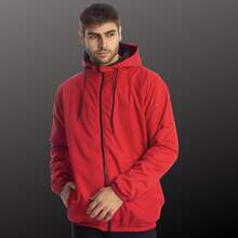 Men's Windbreaker Jacket – Plain Casual Autumn/Winter With Drawstring And Zipper Pocket - 紅色 - 查看 3