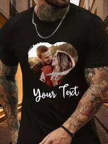 Custom Couple Photo & Text Heart Design Black T-Shirt Personalized Romantic Shirt For Daily Wear & Gifting - Multicolor - View 4