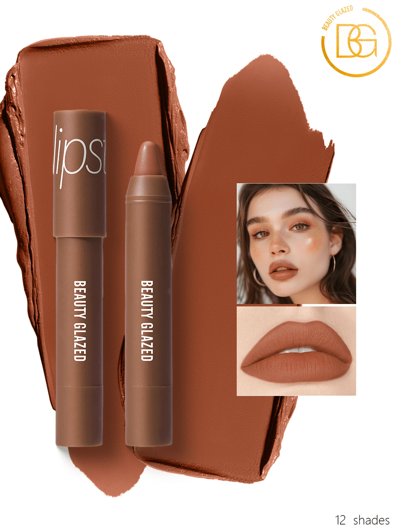 beauty glazed 哑光裸棕色唇线笔，女士唇膏唇线笔，哑光持久防水唇线笔，男女通用唇线笔，渐变唇线笔，全覆盖唇妆 - #102 - 查看 1