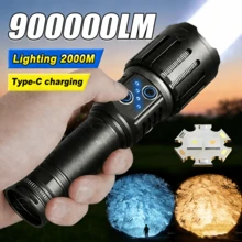 2026 New High Power 2*LED Flashlight, TYPE-C USB Rechargeable, Dual Lights, Telescopic Zoom, Super Bright Camping Lamp - Black - View 2