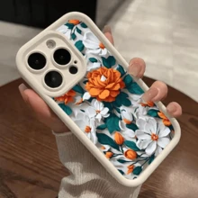 Für iPhone 16 Pro Max 15 Plus 14 13 12 11 Pro Max Kleeblatt & Pfingstrose Muster kratzfest weiches Silikon Schutzhülle Handyhülle, Geschenk für Damen & Mädchen - Weiss - Übersicht 2