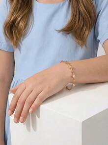 1 Peça Pulseira Elegante e da Moda em Aço Inoxidável Dourado, Pulseira Infantil, Pulseira Decorativa para Festa, Acessório de Presente, para Família e Amigos - Dourado - Visão 6