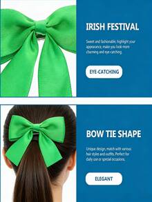 4pcs St. Patrick's Day Hair Accessories, Irish Glossy Satin Bow Hair Clips, Clover Alligator Clip Headpieces, Essential Fashion Accessories For Holiday Dress-Up, Perfect Gifts For Family And Friends - Multicolor - View 6