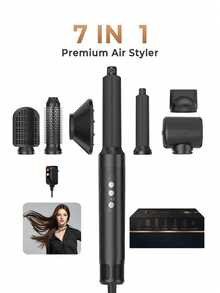 UKLISS 7合1高速无刷造型工具 - 大功率插电式热风梳、卷发棒和直发器多功能吹风机 - 黑色 - 查看 8