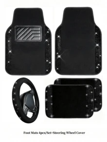 Juego de alfombrillas de coche con diamantes brillantes: Disponible en 5 piezas (alfombrillas + funda para volante), 4 piezas (alfombrillas completas del coche) o 1 pieza (funda para volante). Rhinestones brillantes, resistente al agua y antideslizante, adecuado para sedanes, SUV y - Estilo A - Ver 19