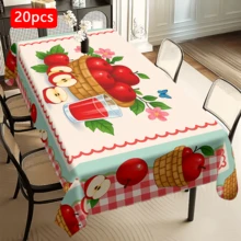 1/20 piezas Mantel con estampado de cesta de manzanas rojas, de poliéster, para picnic, al aire libre, boda, fiesta de cumpleaños, decoración de cocina, decoración del hogar con tema de primavera - Multicolor - Ver 11