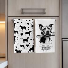 2pcs Simple Black & White Pitbull Holding Spoon Pattern Kitchen Towels, Soft Polyester Material Dish Cloths, Suitable For Kitchen Decor, Cleaning, Holiday Party Decoration, Kitchen & Bathroom Essentials, Home Decor, Housewarming Gift - Multicolor - View 10