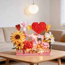 3D立体拼图花朵心形积木玩具，创意DIY手工礼物，花束积木，小颗粒拼装积木，立体玩具，情人节礼物，送给朋友和家人，青少年和成人皆宜 - 彩色 - 查看 6