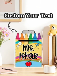 Quadro branco personalizado para professores (1-2 unidades), com nome do professor, material escolar e decoração de sala de aula para as festas de fim de ano, disponível em 3 tamanhos, presente ideal para professores iniciantes e veteranos, alunos e pais, especialmente indicado para o período de volta às aulas. - Multicolorido - Ver 1