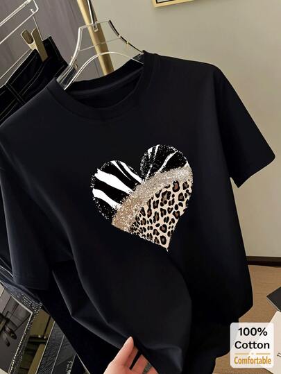 Funny Graphic Print Short Sleeve Mid-Length T-Shirt, Stylish Casual Top For Women