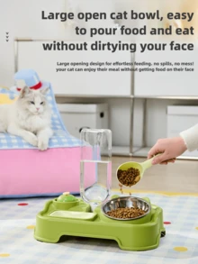 2-In-1 Automatic Pet Feeder & Water Dispenser, Cat Neck-Protecting Feeder, Dog No-Wet Mouth Auto Water Dispenser, Pet Bowl, Suitable For Small Dogs And Cats, With Bell, Detachable For Easy Cleaning - Multicolor - View 3