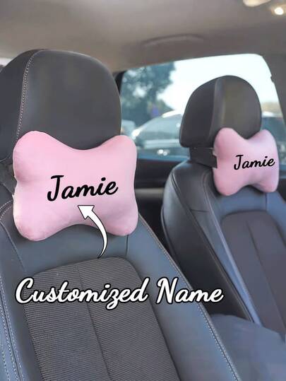 Personalized Text Hot Stamping Car Neck Pillow - Soft Headrest And Lumbar Support, Travel Neck Pillow, Suitable For All Car Models. Suitable For Daily Commuting, A Thoughtful Gift For Driving Enthusiasts (Cursive Font)