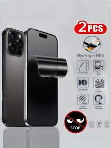 Privacy Anti-Spy Mobile Phone Film Hydrogel Screen Protector 2pcs Privacy Screen Protector Film [Non-Glass Material] Compatible With IPhone 17/16 Pro Protects Privacy Supports Face ID Self-Healing Function Spring Gift Anniversary - Black - View 8