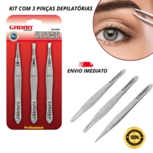 Kit Com 3 Pinças em Aço Inoxidável Para Design de Sobrancelhas Remoção de Pelos 3 Peças Pontas Diferentes - Prata - Visão 10