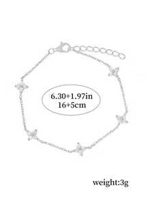 1pc Stainless Steel Rhinestone Clover Chain Bracelet, Fashionable & Elegant Zirconia Clover Chain Bracelet, Luxury Niche High-End Elegant Versatile Accessory Suitable For Girls & Women - Silver - View 4