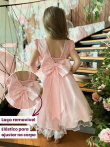 Premium Junior Party Dress For Birthdays, Flower Girl, Bridesmaid, Enchanted Garden Theme, Butterfly Applique, Luxury Colors: Pink, White, Rose, Blue - 淺粉色 - 查看 4