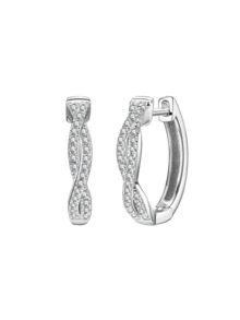 S925 Sterling Silver Twisted Fully Paved Crystal Hoop Earrings, French Elegant Hypoallergenic Ear Piercing, Valentine's Day Birthday Gift For Women And Girls, Versatile - Silver - View 2