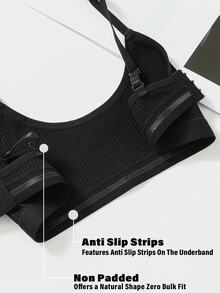 无缝女士吊带运动文胸，性感轻薄无钢圈休闲透气棉质瑜伽背心，夏季背心 - 黑色 - 查看 8