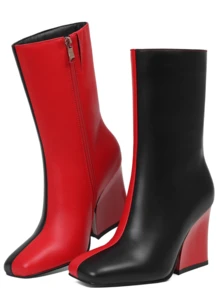 Women's BLACK RED COLOR BLOCKED CHUNKY BOOTIE  Chunky Heel Square Toe Short Boots Ankle Boots - Màu hỗn hợp - Xem 7