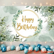 2D Plane1pc Happy Birthday Backdrop, Vinyl Greenery & Succulent Eucalyptus Leaves, Universal Seasonal Decor For Indoor & Outdoor, No Electricity Needed - 1 - View 4