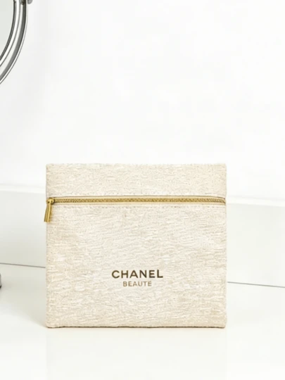 CHANEL Large Capacity Platinum Color Square Makeup Bag, Portable Cosmetic Storage Pouch, Makeup Handbag