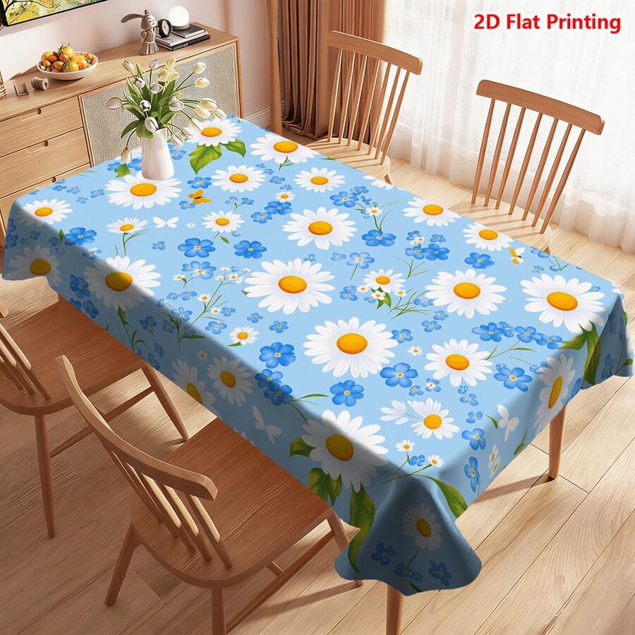 1/20 piezas Mantel con estampado de margaritas y flores azules, estilo primaveral, adecuado para picnic, camping, boda, cumpleaños, decoración de bufé y decoración del hogar - Multicolor - Ver 1