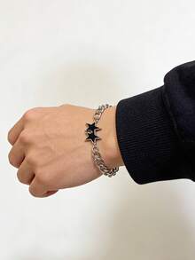 1pc Retro Double Star Bracelet, Unisex, Punk Rock Chic Luxury Accessory - Multicolor - View 5
