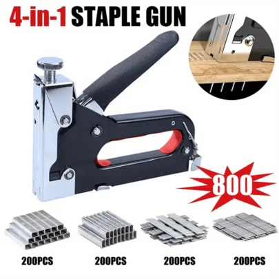 Un kit versátil de clavadora manual que incluye 800 clavos y ajustes de fuerza ajustables para cuatro tipos diferentes de clavos, adecuado para decoración del hogar, diseño de interiores y aplicaciones industriales.