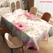 1/20pcs Tablecloth, Pink Rose Floral Pattern, Made Of Polyester Fabric, Woven, Suitable For Picnic, Camping, Wedding, Birthday, Buffet Restaurant, Spring Home Decor - Multicolor - View 14