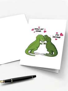 1pc Cartoon Dinosaur, Penguin, Cat, Puppy, Bear Pattern "Hold My Hand, I'm Trying" Greeting Card With Envelope, Conveys Love And Their Positive Influence. Valentine's Day And Anniversary Card To Express Gratitude And Appreciation For Each Other's Companionship. - Style 1 - View 3